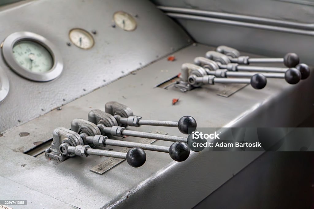Loco Operator Control Box Closeup Of A Train Drivers Control Panel With Multiple Levers And ...