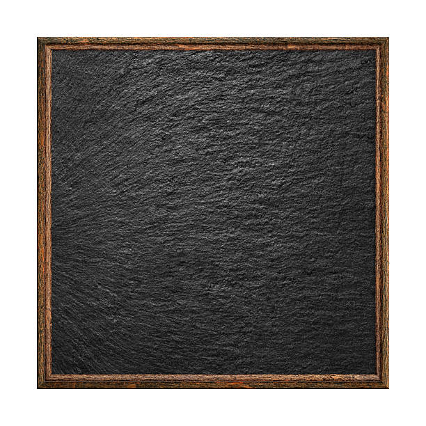 Wooden frame. Empty square frame with black stone surface texture isolated on white background. Blank frame. Signboard mockup. Old frame. Bulletin board