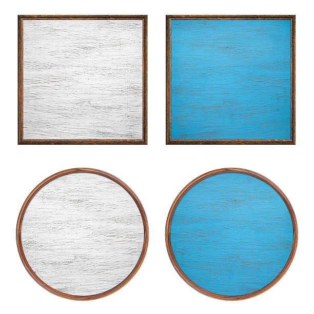 istock Wooden frame. Two empty square frames with a creative wooden insert isolated on a white background. Blank frame. Signage mockup. Old frame 2214743785