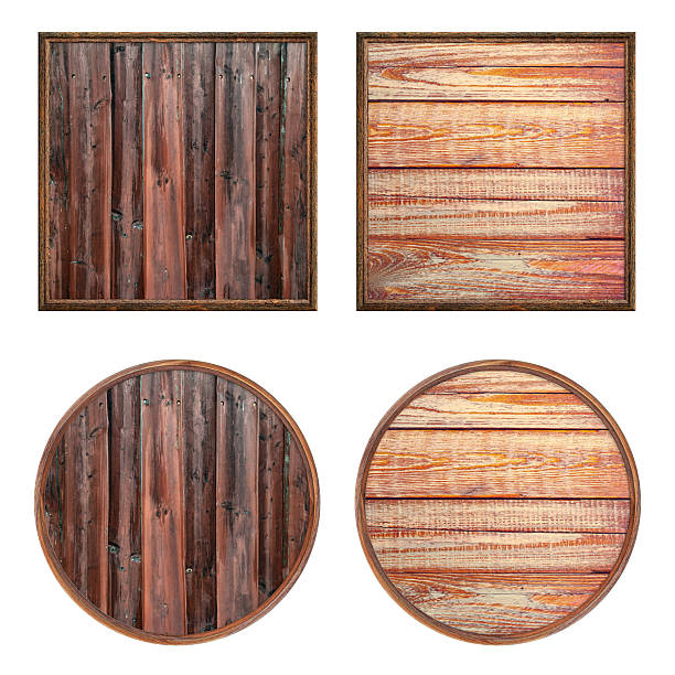 istock Wooden frame. Two blank square frames with creative wooden insert isolated on white background. Blank frame. Signage mockup. Old frame 2214743838