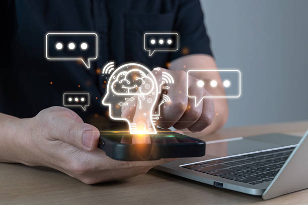 istock Chat Bot. business people hand touching on smartphone with AI chatbot virtual icon diagram, artificial intelligence, futuristic technology, business development manager, digital marketing concept 2214745661