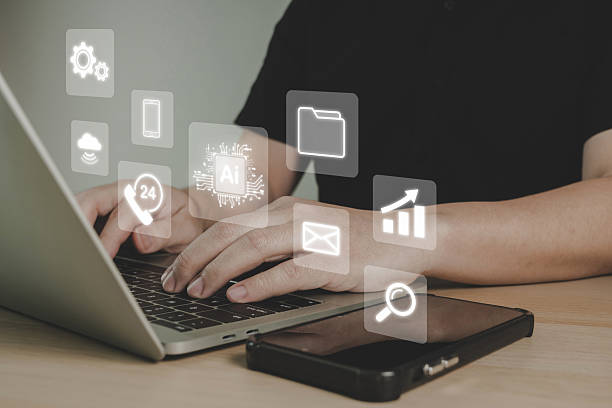 istock Ai technology. business people working on laptop computer, concept of artificial intelligence, machine learning, data analysis, digital innovation, future technology trends, digital marketing concept 2214745675