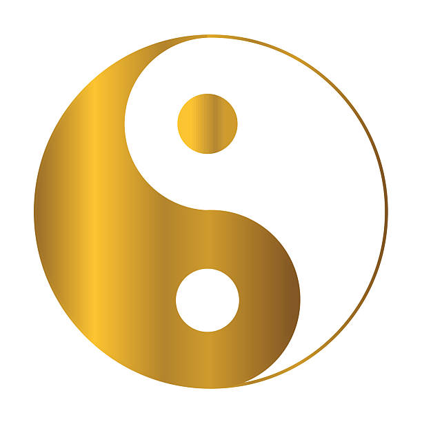 istock Golden metallic Yin Yang symbol isolated. Elegant decorative emblem. Illustration, vector. Transparent background 2214747454