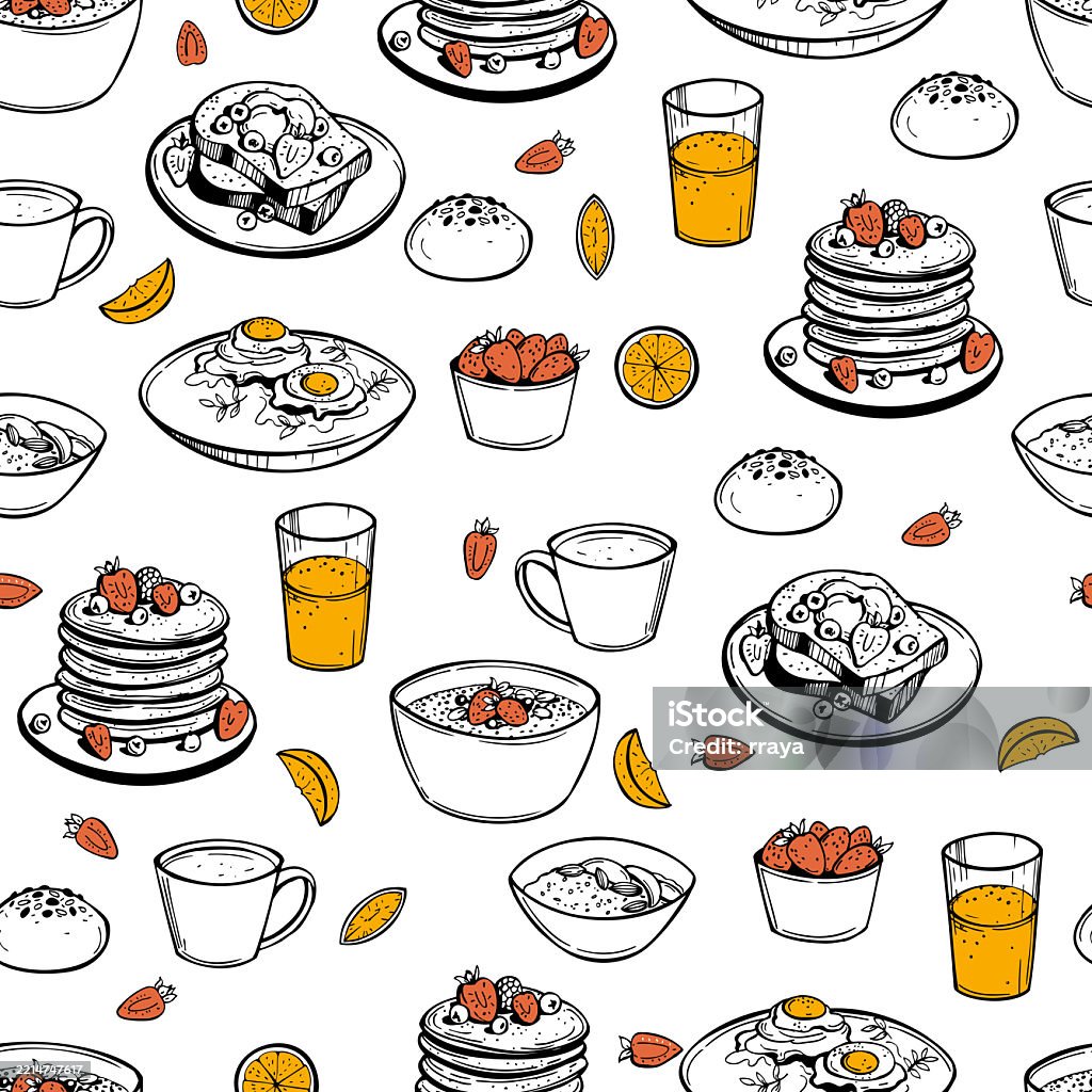 Breakfast Vector Simple Breakfast Food Vector Pattern Stock Illustration - Download Image Now ...