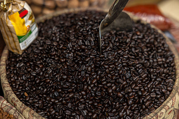 A big basket full of coffee beans