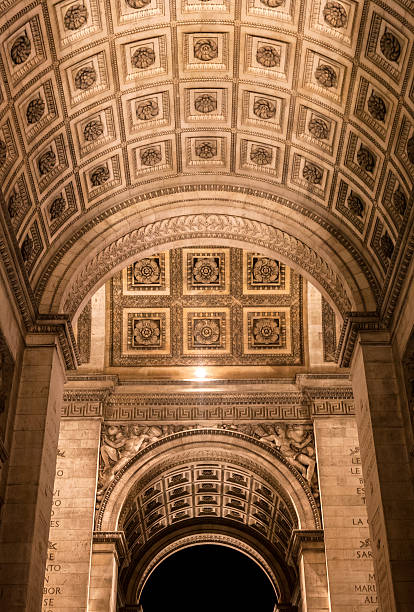 istock Architectural details of the ornate ceiling at the Arc de Triomphe in Paris during nighttime 2214751982