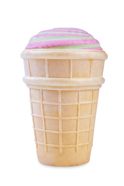 istock Pink and green vanilla ice cream in waffle cone on a white isolated background 2214755937