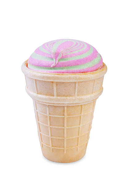 istock Pink and green vanilla ice cream in waffle cone on a white isolated background 2214755938