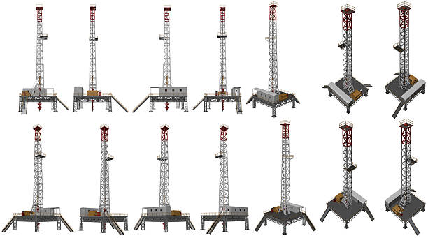 3d hologram of offshore oil platform of particles. 3d illustration