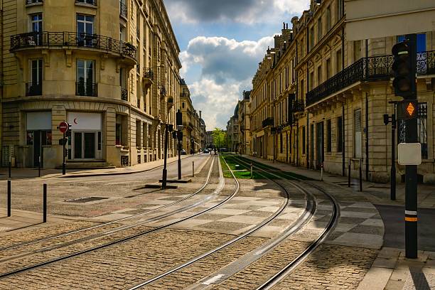 istock Charming European street with tram tracks 2214764333