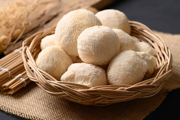 istock Lion's Mane mushroom or Yamabushitake mushroom on black background 2214764871