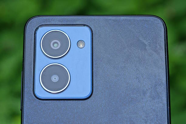 istock two gray blue camera lenses under glass on a black panel 2214766703