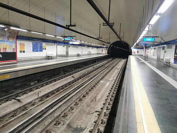 Madrid, Spain. May 13, 2025. Empty Cuatro Caminos Metro station in Madrid, under construction for full renovation and future driverless train operation on Line 6.