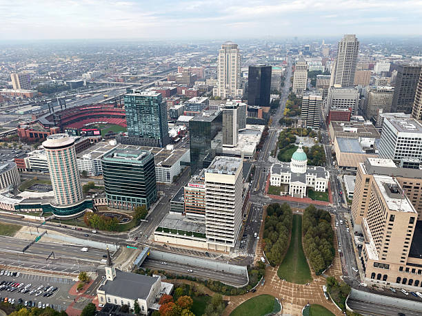 Drone point of view of St. Louis, Missouri
