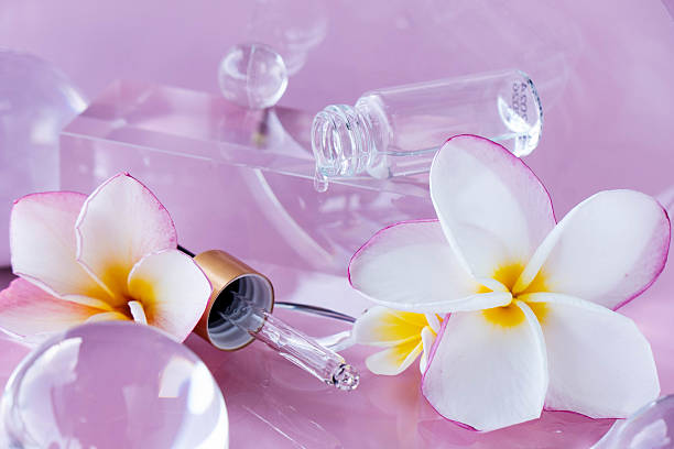 Spa background featuring aloe serum and centella with decorative flowers designed for cosmetic branding