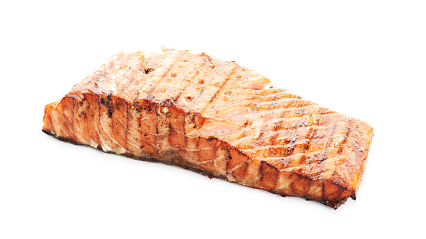 istock Delicious grilled salmon fillet isolated on white 2214773682