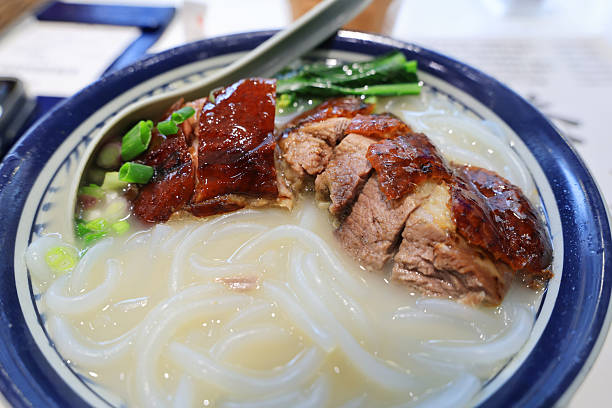 Braised pork noodles or Stewed pork Noodle and Chicken noodles thai chinese style Thaifood in thailand