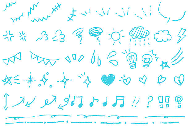 A set of light blue hand-drawn line drawings of manga icons A set of light blue hand-drawn line drawings of manga icons. unrequited love quotes stock illustrations
