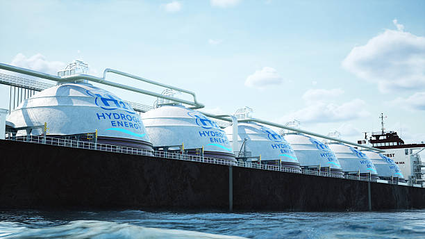 Hydrogen Energy Ship Hydrogen, Liquid Hydrogen, Cargo Container, Shipping, Ship freight liner stock pictures, royalty-free photos & images