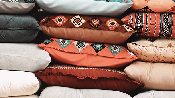istock Pillows Colorful Stacked Front View Multicolor Tribal Pattern Cozy 2214799008