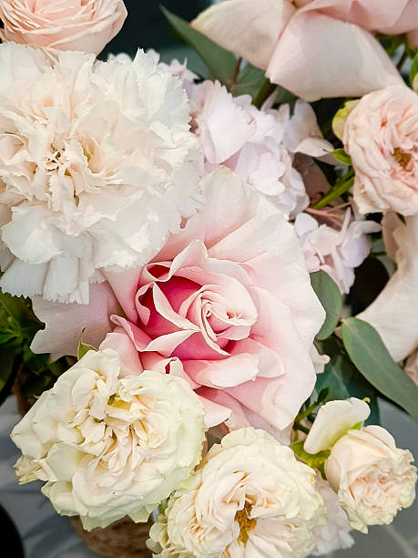 istock White peony roses close-up. Beautiful vertical background. 2214799298