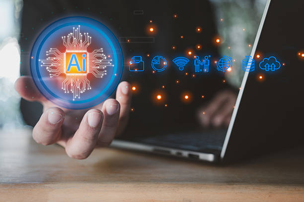 istock Hand business showing a icon of Ai technology to help work and use computer, AI Learning and artificial intelligence. 2214801465