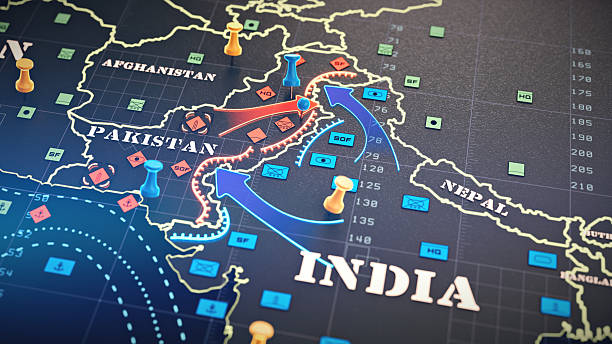 3d rendered map of India and Pakistan highlighting the disputed Kashmir territory