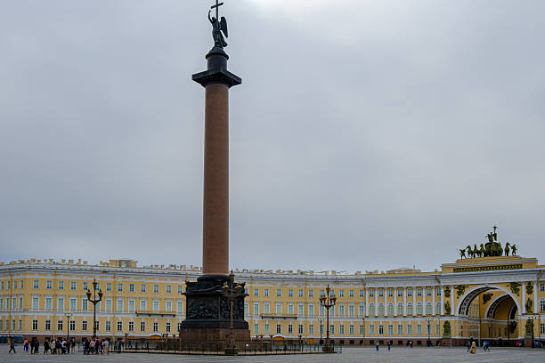 St. Petersburg  Russia - August 5, 2019:  Palace Square with General Staff Building and Alexander Column early in the morning in summer