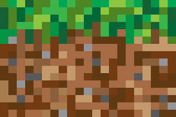 istock pixel horizontal background of top layer of earth in section with grass on top close-up. conceptual game ground texture in pixel art style, earth and grass in primitive square blocks 2214806457