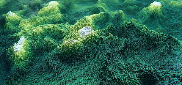 istock Abstract green cubic landscape technology background. Eco concept background 2214806825