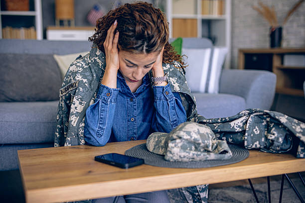 istock Sad widow crying because her husband has died in the war 2214812130