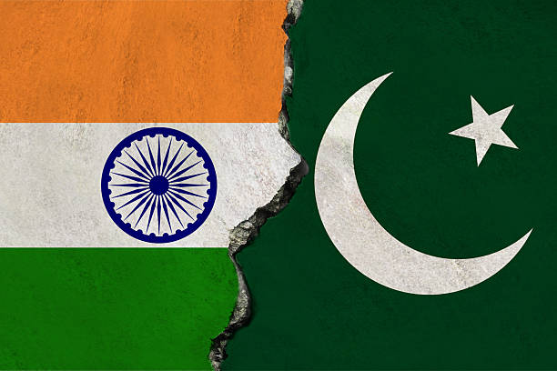 istock India and Pakistan flags together on a wall with a crack. 2214817816