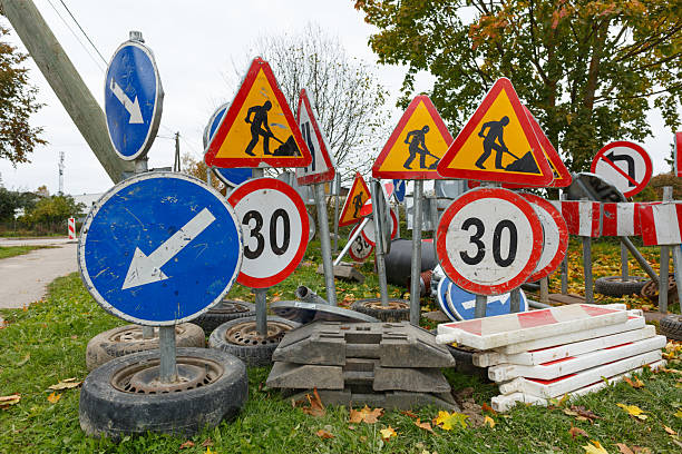 istock Traffic signs of road construction 2214821019