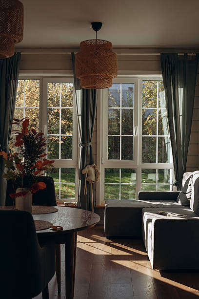 istock Soft sunlight filters through large windows, illuminating a cozy living room adorned with potted plants and elegant decor. The atmosphere is warm and inviting 2214821457