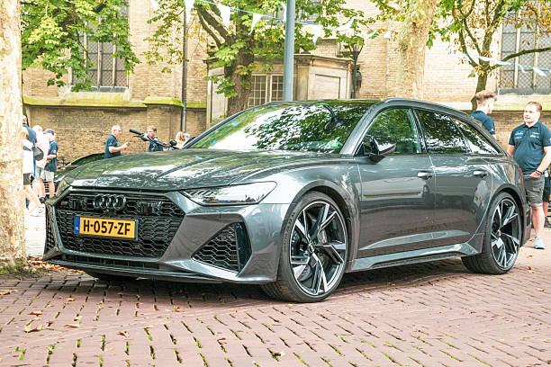 Audi RS6 Avant high performance station car parked on a square in Zwolle during a charity event.