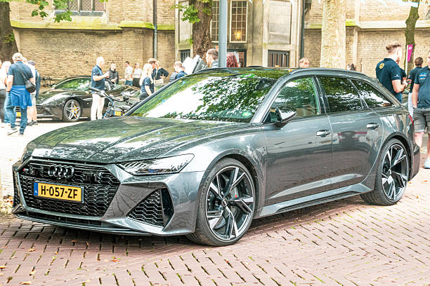 Audi RS6 Avant high performance station car parked on a square in Zwolle during a charity event.