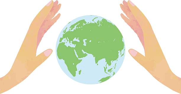 istock Hands Gently Holding the Earth with Eurasia, Africa and the Indian Ocean / illustration material (vector illustration) 2214835954