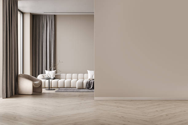 istock Empty wall mockup in modern living room, 3d render 2214838003