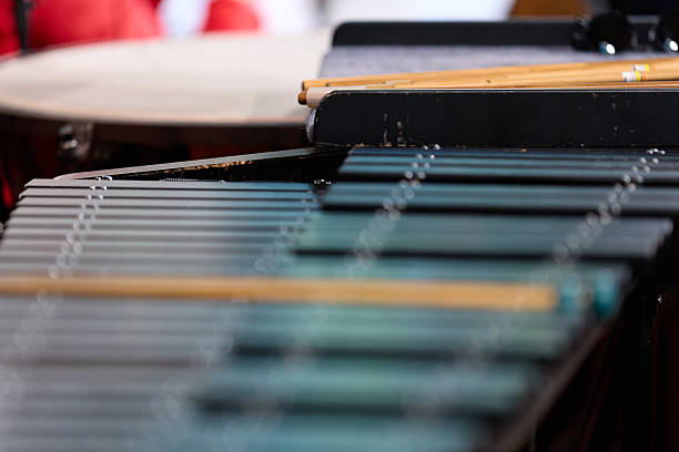 Xylophone closeup, wooden percussion instrument