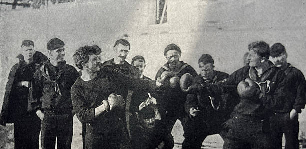 Antique illustration pre 1900 - Navy men on ship having a boxing match - War of 1898 - War with Spain