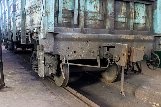 istock Rusty vintage train car on tracks inside an old rail yard in the afternoon light 2214850465