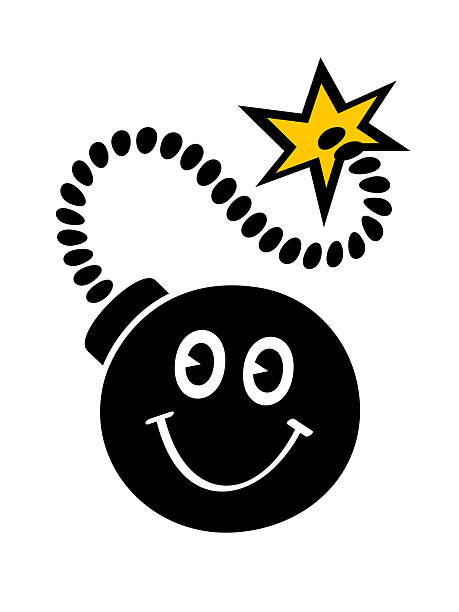 Cartoon bomb with a smiling face and a lit fuse — danger never looked so cheerful.