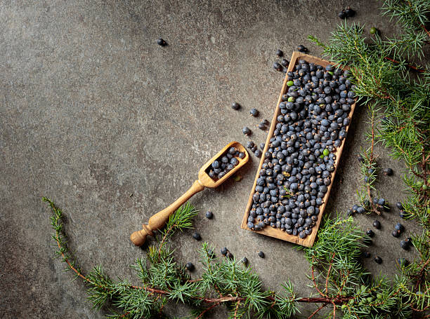 istock Wooden bowl with seeds of juniper. 2214851449