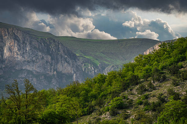 Beautiful mountain landscape in the morning with clouds.