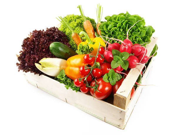 istock Fresh Mixed Vegetables and Salads in a Box isolated on white Background 2214853768