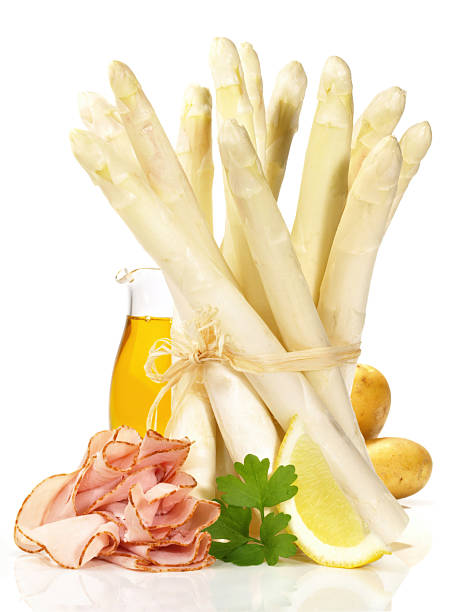 istock White Asparagus Ham and with Ingredients isolated on white Background 2214854348