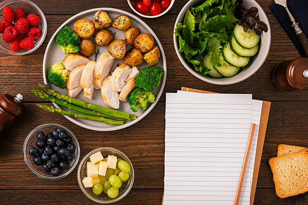 istock Healthy meal planning with notebook and food ingredients 2214854968