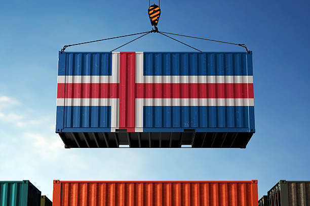 istock Iceland trade cargo container hanging against clouds background 2214855712