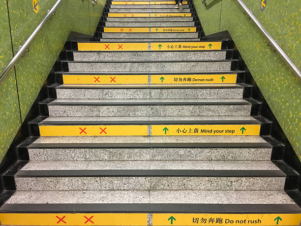 Hong Kong; Hong Kong - 02 22 2017: Hong Kong MTR public transportation step your head label. Hong Kong underground has 150 stations, four million people use it every week.
