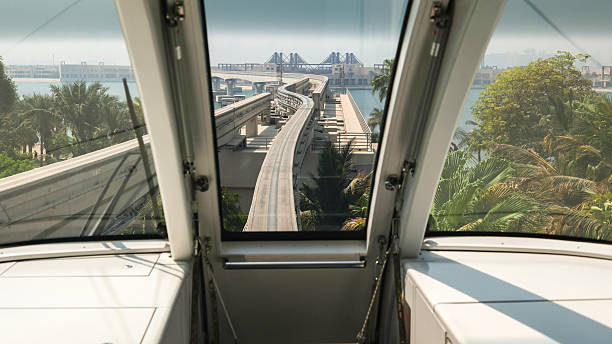 istock View from the window of the first subway car, modern driverless monorail subway 2214864769